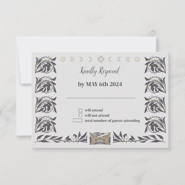 Celestial Art Nouveau Wedding RSVP Karte (Vorderseite)