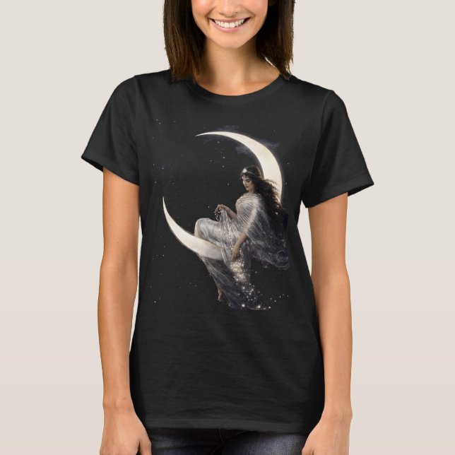 Celestial Art Nouveau Woman on Crescent Moon T-Shirt (Vorderseite)