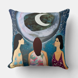 Celestial Artwork Frauen mit Blick auf den Mond Kissen