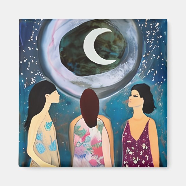 Celestial Artwork | Frauen mit Blick auf den Mond Magnet (Vorne)