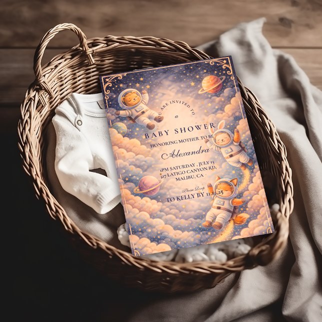 Celestial Astronaut Neutral Space Baby Shower Einladung (Von Creator hochgeladen)