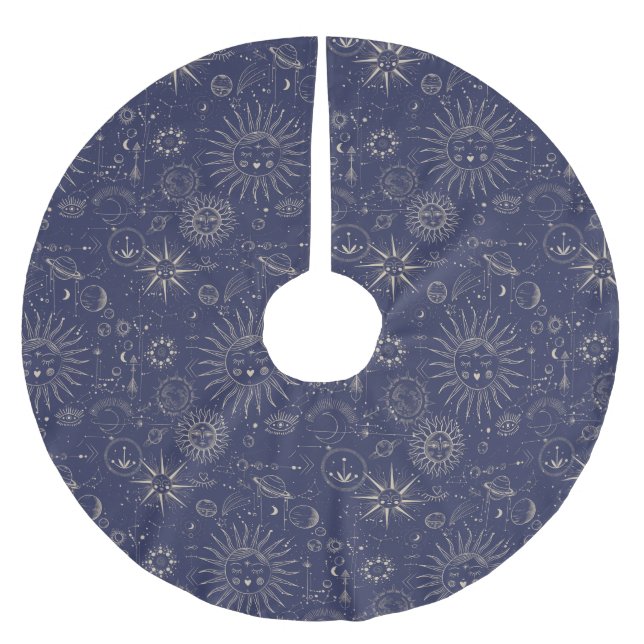 Celestial Astronomy Pattern Navy Polyester Weihnachtsbaumdecke (Vorderseite)