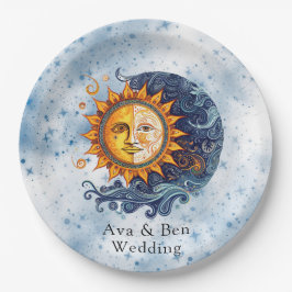 Celestial Astronomy Yellow Blue Sun Wedding Pappteller