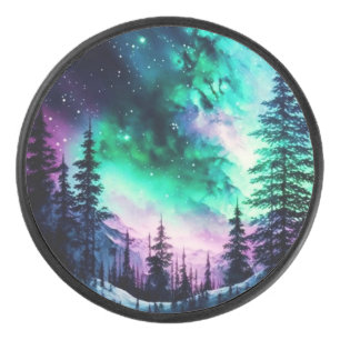Celestial Aurora Borealis Northern Lights Vivid Eishockey Puck