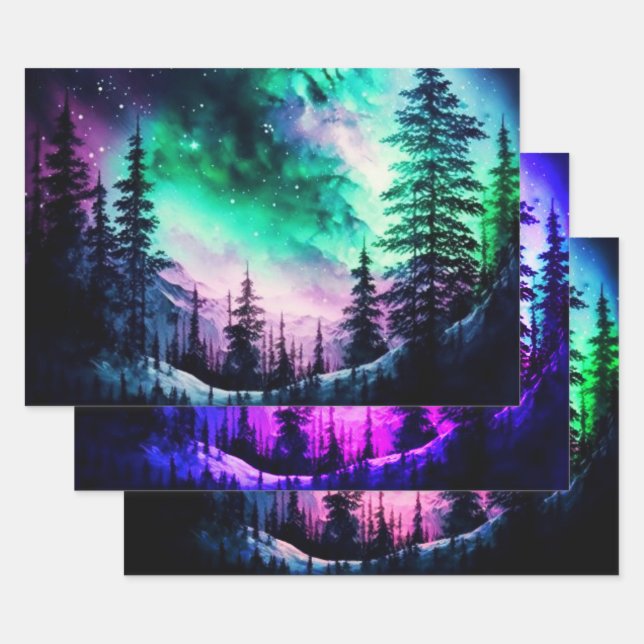 Celestial Aurora Borealis Northern Lights Vivid Geschenkpapier Set (Set)