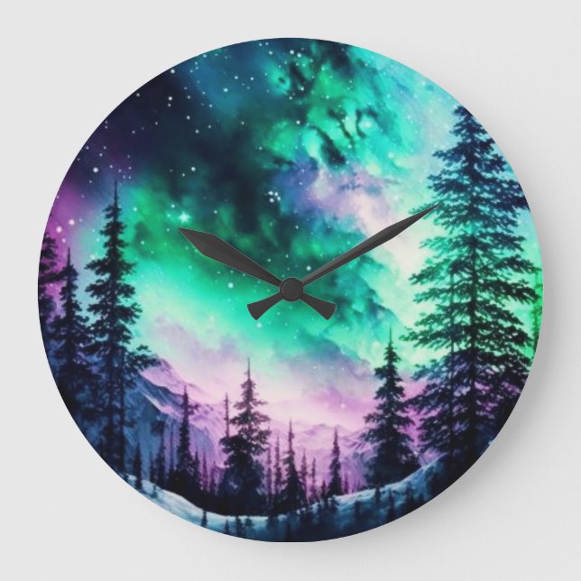 Celestial Aurora Borealis Northern Lights Vivid Große Wanduhr (Vorderseite)