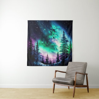Celestial Aurora Borealis Northern Lights Vivid Wandteppich