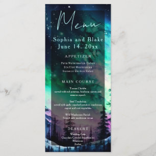Celestial Aurora Borealis Northern Lights Wedding Menükarte