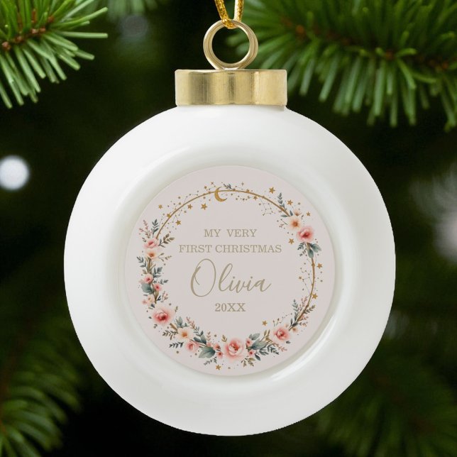 Celestial Baby First Christmas Personalisiert Keramik Kugel-Ornament (Von Creator hochgeladen)