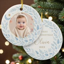 Celestial Baby First  Cute Blue Christmas Photo
