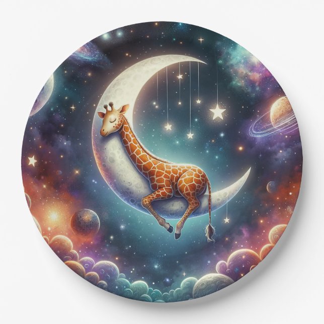 Celestial Baby Giraffe Schlafen auf dem Mond & den Pappteller (Vorderseite)