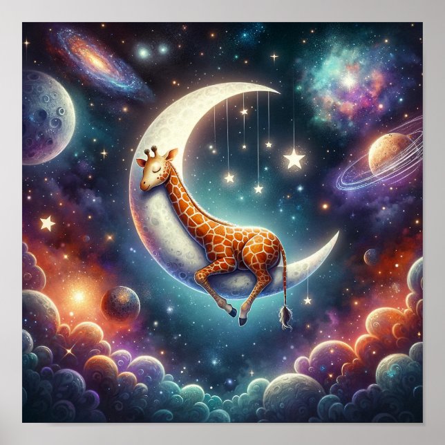 Celestial Baby Giraffe Schlafen auf dem Mond & den Poster (Vorne)