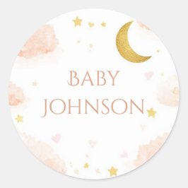 Celestial Baby Shower Favor Tag | Gold Star & Moon Runder Aufkleber