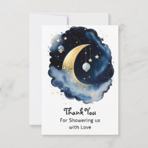 Celestial Baby Shower Moon & Stars Watercolor Dankeskarte