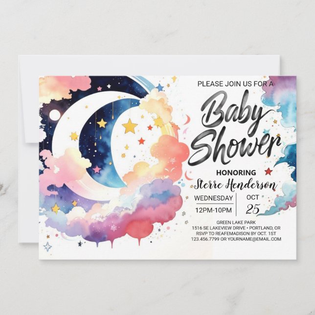 Celestial Baby Shower Moonlight Einladung (Vorderseite)