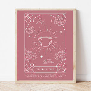 Celestial Baby Shower Rose Diaper Raffle Sign Poster