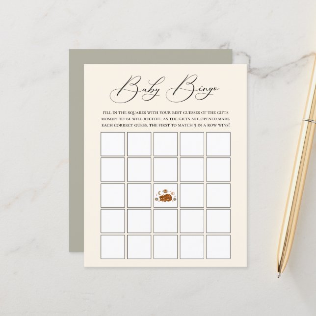 Celestial Bear Theme Baby Bingo Spiel (Vorderseite/Rückseite Beispiel)