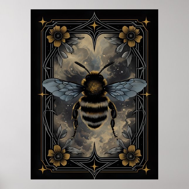 Celestial Bee Poster - Gotische botanische Insekte (Vorne)