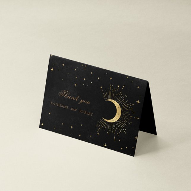 Celestial Black and Gold Stars Danke Karte (Von Creator hochgeladen)
