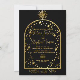 Celestial Black and Gold Stars Moon & Sun Wedding Einladung