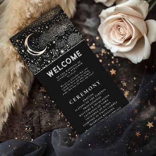 Celestial Black and Gold Wedding Programs Programm