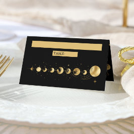 Celestial Black Gold Crescent Moon Phasen Hochzeit Platzkarte