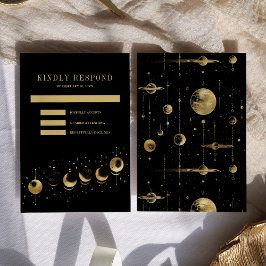 Celestial Black Gold Crescent Moon Phasen Hochzeit RSVP Karte