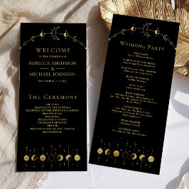 Celestial Black Gold Crescent Moon Wedding Program