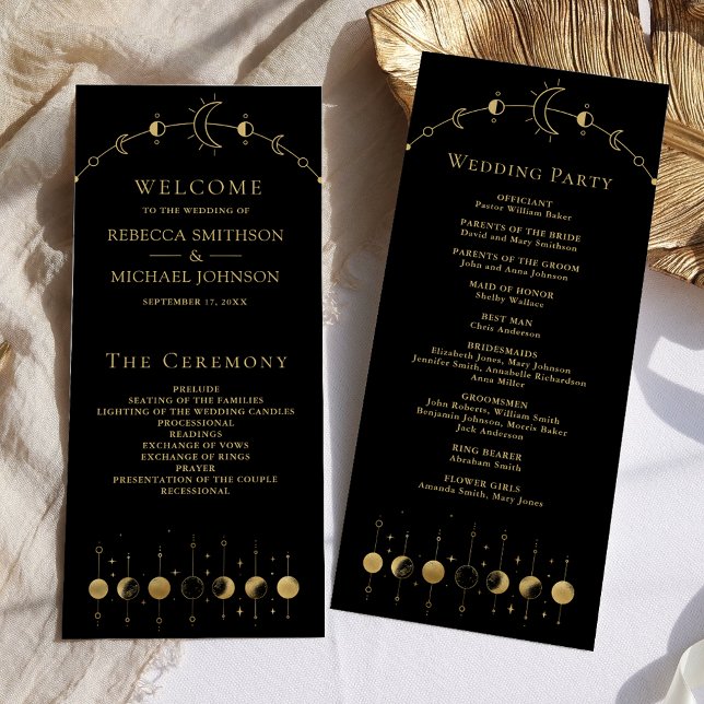 Celestial Black Gold Crescent Moon Wedding Program (Von Creator hochgeladen)