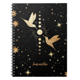 Celestial Black Gold Hummingbird Moon Phones Name Notizblock