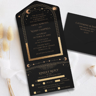 Celestial Black Gold Sun Moon Astronomie Hochzeit All In One Einladung