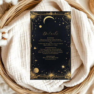 Celestial Black Gold Sun Moon Astronomie Hochzeit Begleitkarte