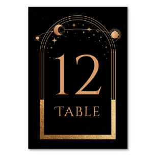 Celestial Black Gold Sun Moon Astronomie Hochzeit Tischnummer