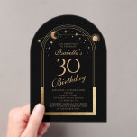 Celestial Black Gold Sun Moon Stars 30. Geburtstag Acryleinladungen<br><div class="desc">Celestial Black Gold Sun Moon Astronomie 30. Geburtstag Akrylus Einladungen bietet eine elegante goldene Sonne, Mond und Sterne mit einem goldenen Rahmen auf einem schwarzen Hintergrund. Im Inneren ist Ihre individuelle Einladung zum dreißigsten Geburtstag Informationen. Personalisieren Sie den Text in den Textfeldern, indem Sie ihn bearbeiten. Für Sie entworfen von...</div>