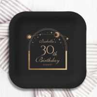 Celestial Black Gold Sun Moon Stars 30. Geburtstag