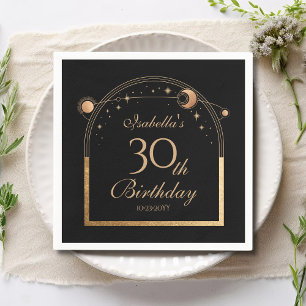 Celestial Black Gold Sun Moon Stars 30. Geburtstag Serviette