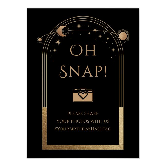 Celestial Black Gold Sun Moon Stars Oh Snap Poster (Vorderseite)