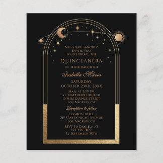 Celestial Black Gold Sun Moon Stars Quinceañera Flyer