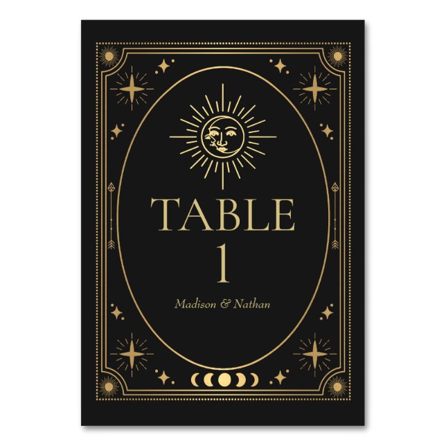 Celestial Black Gothic Tarot Wedding Tischnummer (Vorderseite)