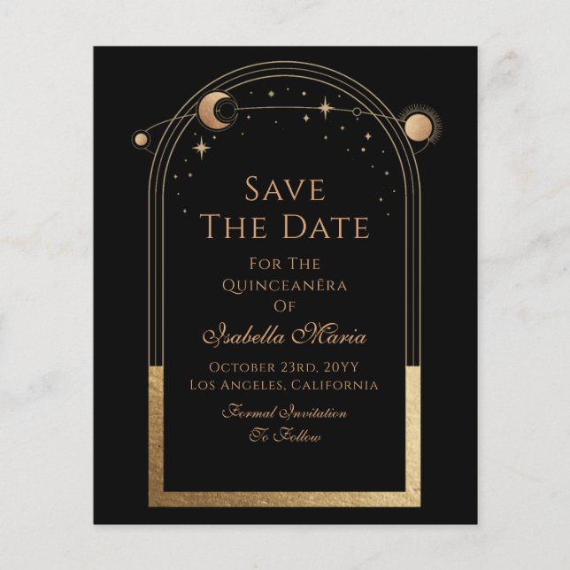 Celestial Black Save the Date Birthday Quinceanera (Vorderseite)