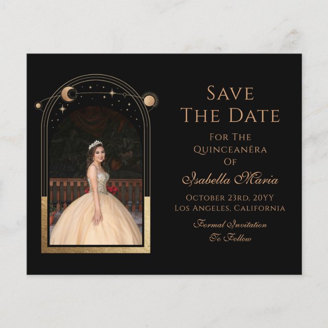 Celestial Black Save the Date Birthday Quinceanera (Vorderseite)