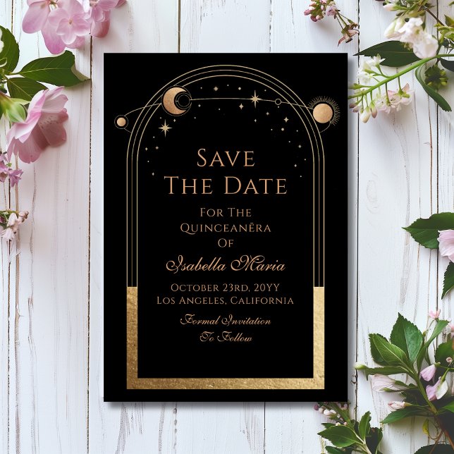 Celestial Black Save the Date Birthday Quinceanera (Von Creator hochgeladen)