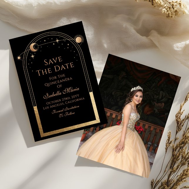Celestial Black Save the Date Birthday Quinceanera (Von Creator hochgeladen)