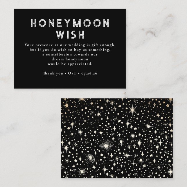 Celestial Black Wedding Honeymoon Wish Begleitkarte (Vorne/Hinten)