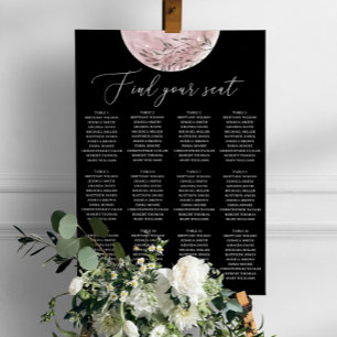 Celestial Black Wedding Seating Chart   Blush Moon Poster