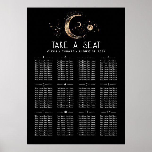Celestial Black Wedding Seating Chart Poster (Vorne)