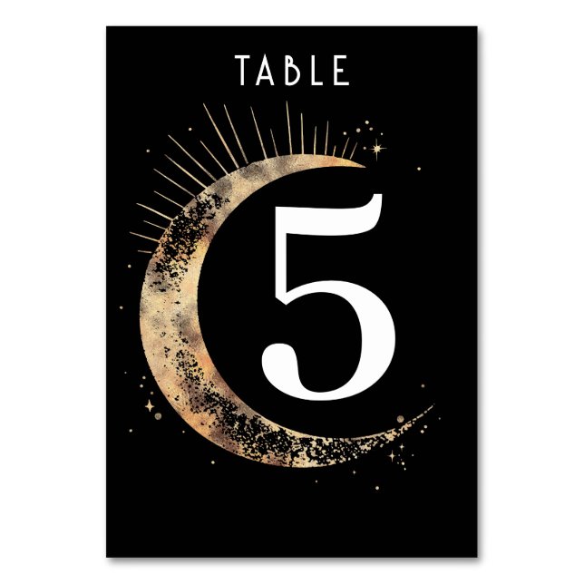 Celestial Black Wedding Tischnummer Card (Vorderseite)