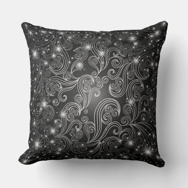 Celestial Black & White Wirbel & Stars Pillow Kissen (Vorderseite)