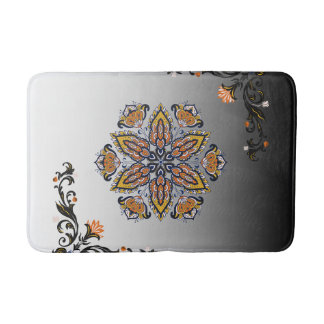 Celestial Bloom – Black & White Mandala Floral Des Badematte