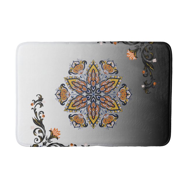 Celestial Bloom – Black & White Mandala Floral Des Badematte (Vorderseite)